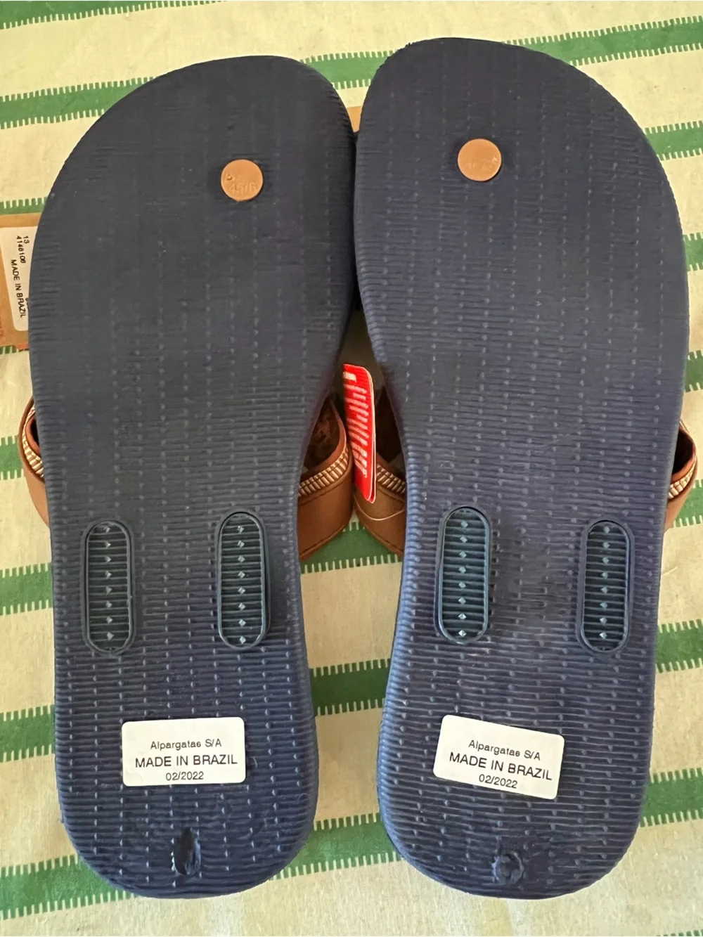 Havaianas Men's Navy and Brown Leather-Trim Flip Flops nwt sz 13